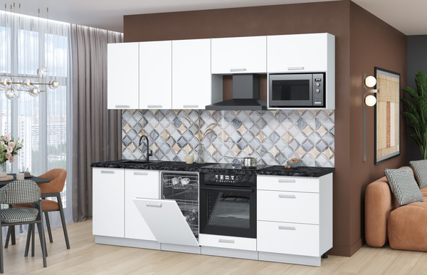 Изображение товара Кухонный гарнитур Интерлиния Мила Лайт 2.45-ПМ4 (белый платинум/белый платинум/кастилло темный)