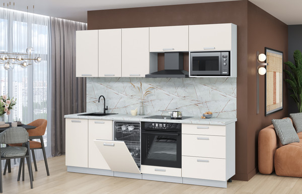 Изображение товара Кухонный гарнитур Интерлиния Мила Лайт 2.45-ПМ4 (персидский жемчуг/персидский жемчуг/серый каспий)