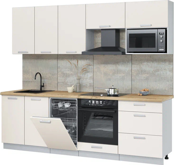 Изображение товара Кухонный гарнитур Интерлиния Мила Лайт 2.45-ПМ4  (персидский жемчуг/персидский жемчуг/дуб бунратти)