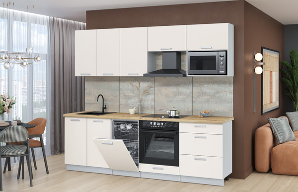 Изображение товара Кухонный гарнитур Интерлиния Мила Лайт 2.45-ПМ4  (персидский жемчуг/персидский жемчуг/дуб бунратти)