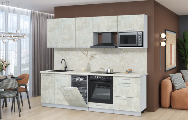 Изображение товара Кухонный гарнитур Интерлиния Мила Лайт 2.45-ПМ4 (бетон лайт/бетон лайт/опал светлый)