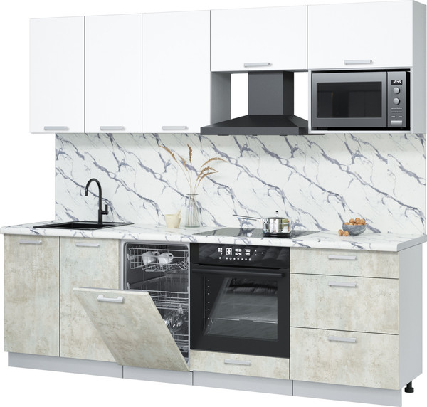 Изображение товара Кухонный гарнитур Интерлиния Мила Лайт 2.45-ПМ4 (белый платинум/бетон лайт/белый гранит)
