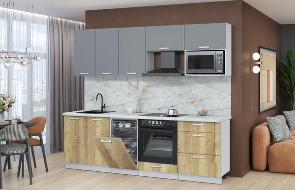 Изображение товара Кухонный гарнитур Интерлиния Мила Лайт 2.45-ПМ4 (серебро/дуб золотой/серый каспий)