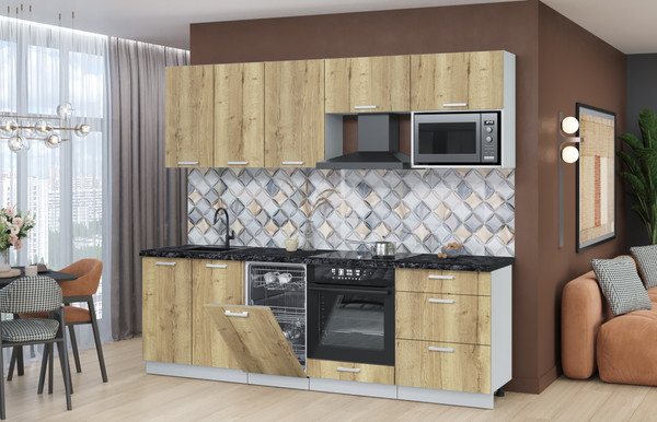 Изображение товара Кухонный гарнитур Интерлиния Мила Лайт 2.45-ПМ4  (дуб золотой/дуб золотой/кастилло темный)