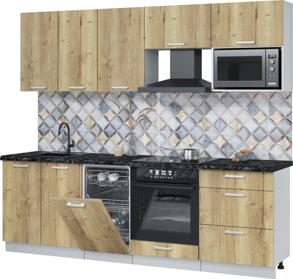 Изображение товара Кухонный гарнитур Интерлиния Мила Лайт 2.45-ПМ4  (дуб золотой/дуб золотой/кастилло темный)