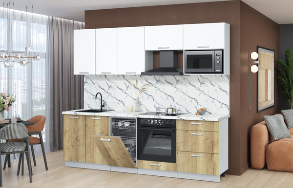 Изображение товара Кухонный гарнитур Интерлиния Мила Лайт 2.45-ПМ4  (белый платинум/дуб золотой/белый гранит)