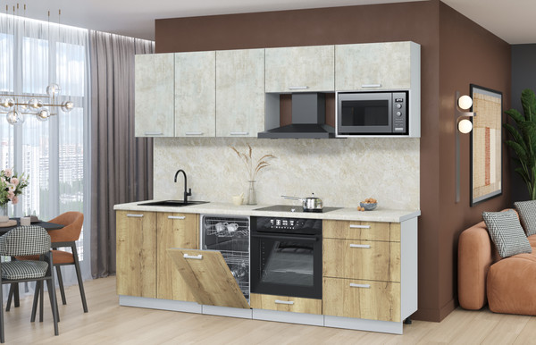 Изображение товара Кухонный гарнитур Интерлиния Мила Лайт 2.45-ПМ4 (бетон лайт/дуб золотой/опал светлый)