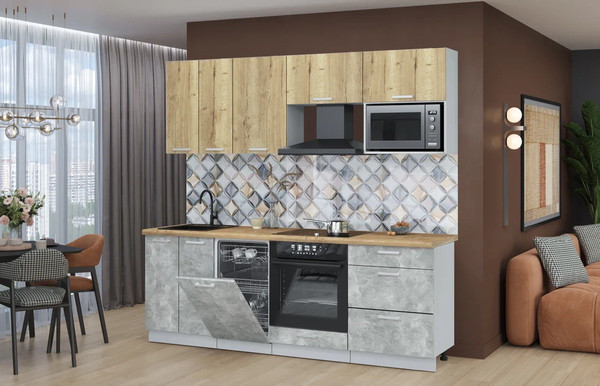 Изображение товара Кухонный гарнитур Интерлиния Мила Лайт 2.25-ПМ4  (дуб золотой/бетон/дуб бунратти)