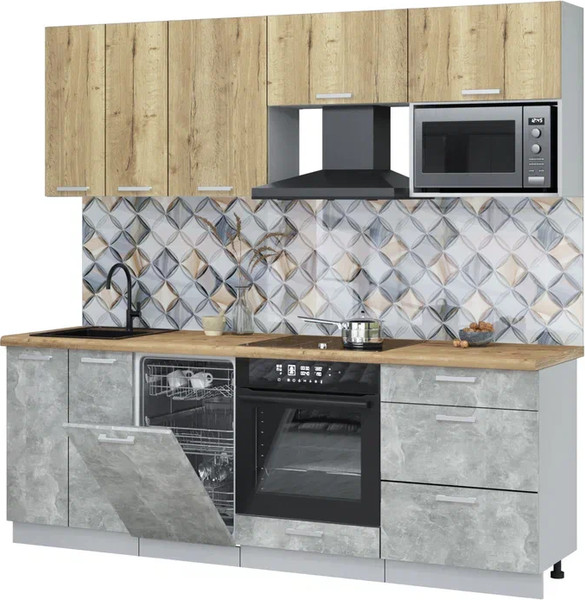 Изображение товара Кухонный гарнитур Интерлиния Мила Лайт 2.25-ПМ4  (дуб золотой/бетон/дуб бунратти)