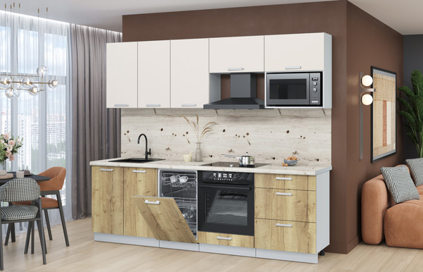 Изображение товара Кухонный гарнитур Интерлиния Мила Лайт 2.45-ПМ4 (персидский жемчуг/дуб золотой/бискайская сосна)