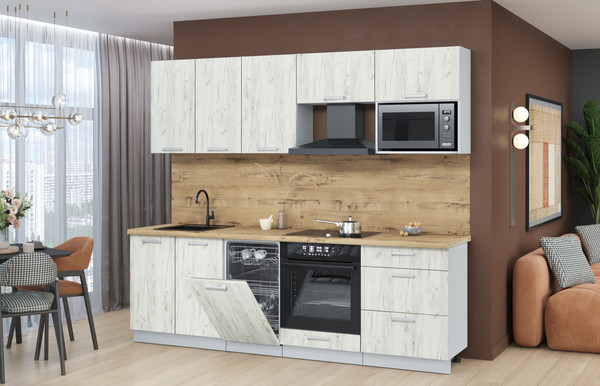 Изображение товара Кухонный гарнитур Интерлиния Мила Лайт 2.45-ПМ4 (дуб белый/дуб белый/дуб бунратти)