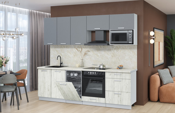 Изображение товара Кухонный гарнитур Интерлиния Мила Лайт 2.45-ПМ4  (серебро/дуб белый/опал светлый)