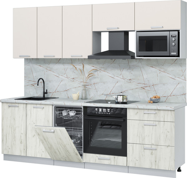 Изображение товара Кухонный гарнитур Интерлиния Мила Лайт 2.45-ПМ4  (персидский жемчуг/дуб белый/серый каспий)