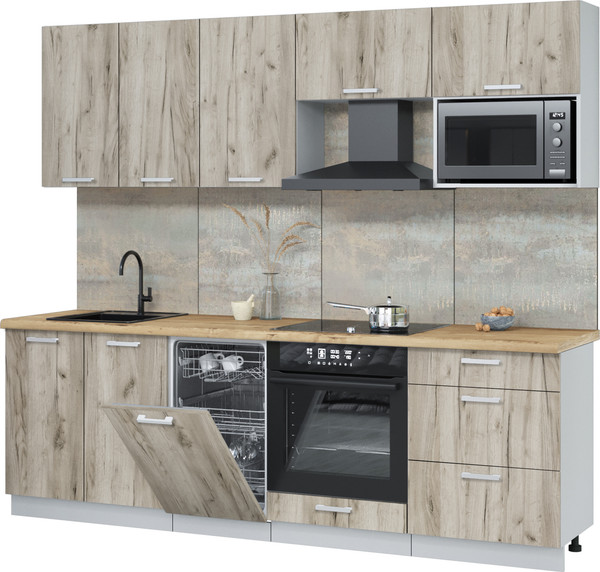 Изображение товара Кухонный гарнитур Интерлиния Мила Лайт 2.45-ПМ4  (дуб серый/дуб серый/дуб бунратти)