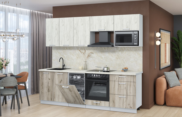 Изображение товара Кухонный гарнитур Интерлиния Мила Лайт 2.45-ПМ4 (дуб белый/дуб серый/опал светлый)