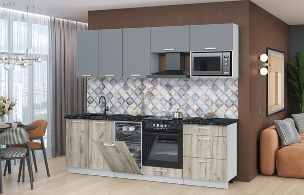 Изображение товара Кухонный гарнитур Интерлиния Мила Лайт 2.45-ПМ4  (серебро/дуб серый/кастилло темный)