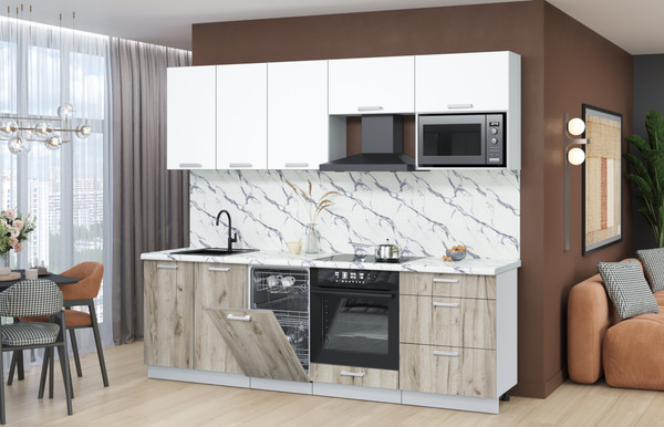 Изображение товара Кухонный гарнитур Интерлиния Мила Лайт 2.45-ПМ4  (белый платинум/дуб серый/белый гранит)