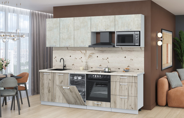 Изображение товара Кухонный гарнитур Интерлиния Мила Лайт 2.45-ПМ4  (бетон лайт/дуб серый/бискайская сосна)