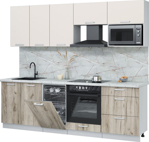 Изображение товара Кухонный гарнитур Интерлиния Мила Лайт 2.45-ПМ4  (персидский жемчуг/дуб серый/серый каспий)