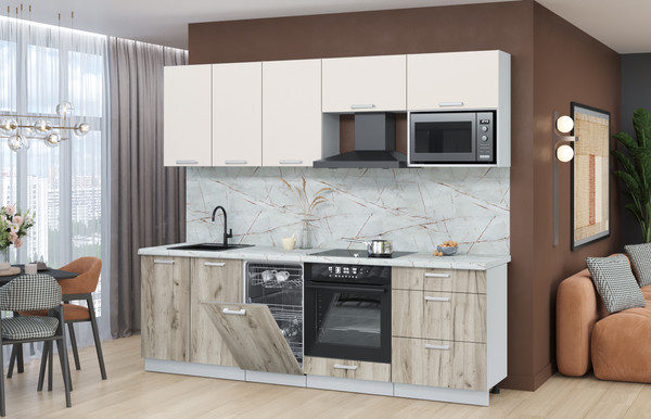 Изображение товара Кухонный гарнитур Интерлиния Мила Лайт 2.45-ПМ4  (персидский жемчуг/дуб серый/серый каспий)