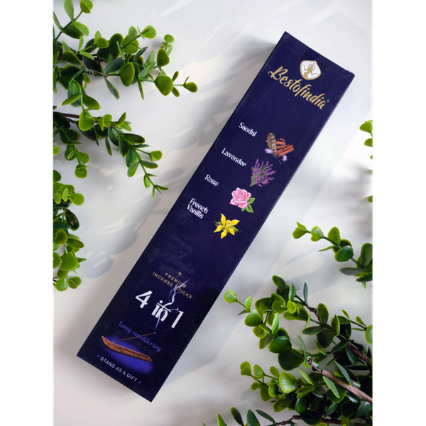 Изображение товара Благовония Bestofindia 4 в 1 Сандал, лаванда, роза, французская ваниль с подставкой