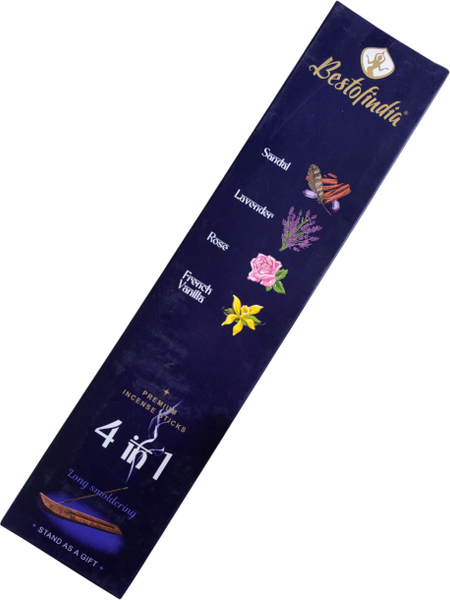 Изображение товара Благовония Bestofindia 4 в 1 Сандал, лаванда, роза, французская ваниль с подставкой