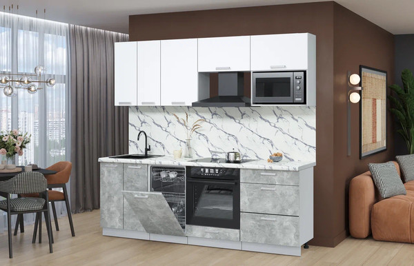 Изображение товара Кухонный гарнитур Интерлиния Мила Лайт 2.25-ПМ4  (белый платинум/бетон/белый гранит)