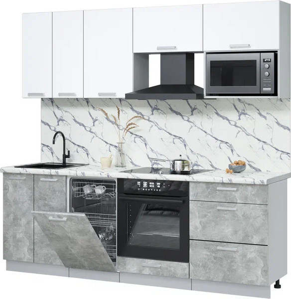 Изображение товара Кухонный гарнитур Интерлиния Мила Лайт 2.25-ПМ4  (белый платинум/бетон/белый гранит)