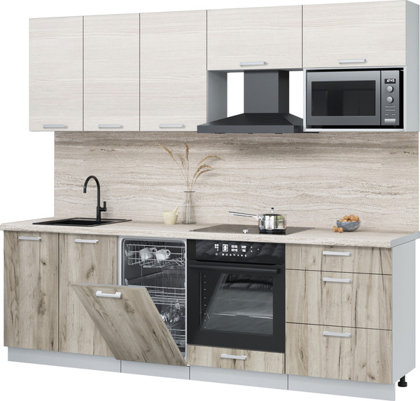 Изображение товара Кухонный гарнитур Интерлиния Мила Лайт 2.45-ПМ4 (вудлайн кремовый/дуб серый/травертин серый)