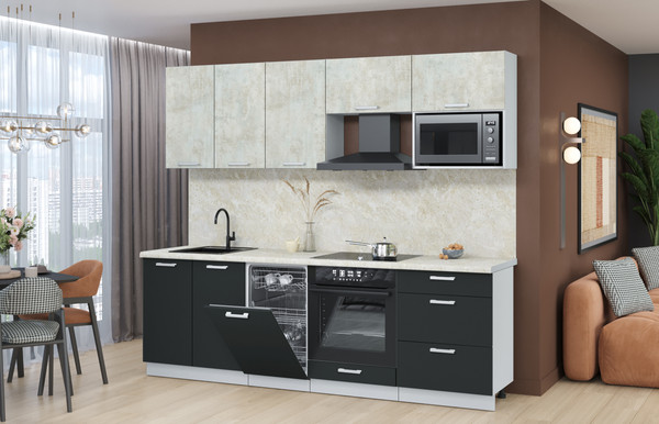 Изображение товара Кухонный гарнитур Интерлиния Мила Лайт 2.45-ПМ4 (бетон лайт/антрацит/опал светлый)