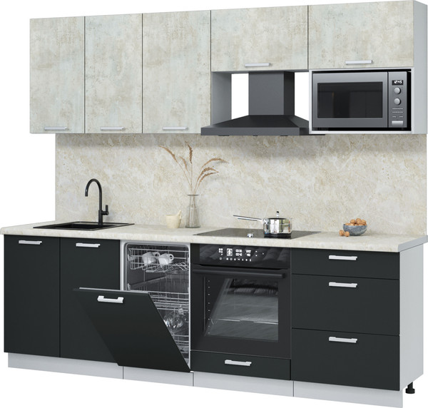 Изображение товара Кухонный гарнитур Интерлиния Мила Лайт 2.45-ПМ4 (бетон лайт/антрацит/опал светлый)