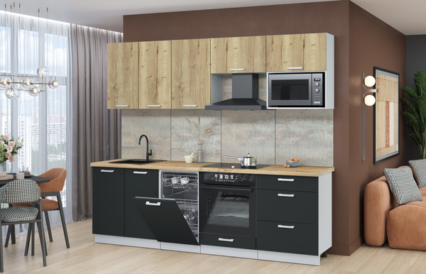 Изображение товара Кухонный гарнитур Интерлиния Мила Лайт 2.45-ПМ4 (дуб золотой/антрацит/дуб бунратти)