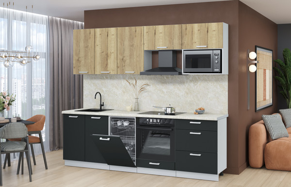 Изображение товара Кухонный гарнитур Интерлиния Мила Лайт 2.45-ПМ4 (дуб золотой/антрацит/опал светлый)