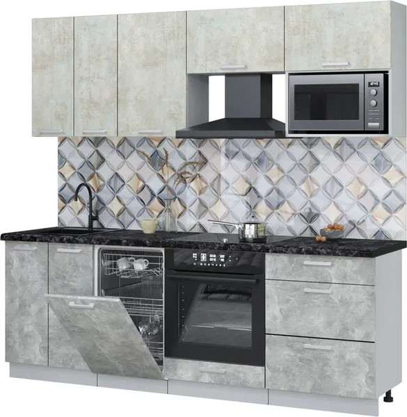 Изображение товара Кухонный гарнитур Интерлиния Мила Лайт 2.25-ПМ4 (бетон лайт/бетон/кастилло темный)