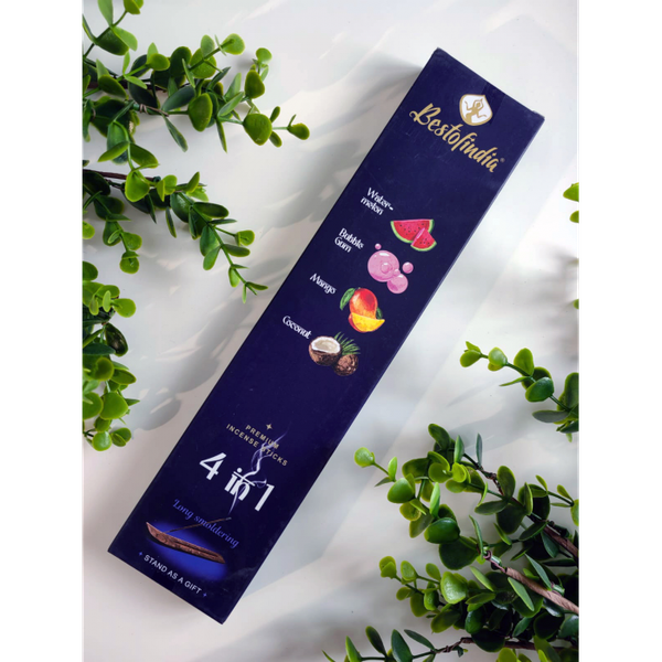 Изображение товара Благовония Bestofindia 4 в 1 Арбуз, бабл гам, манго, кокос с подставкой