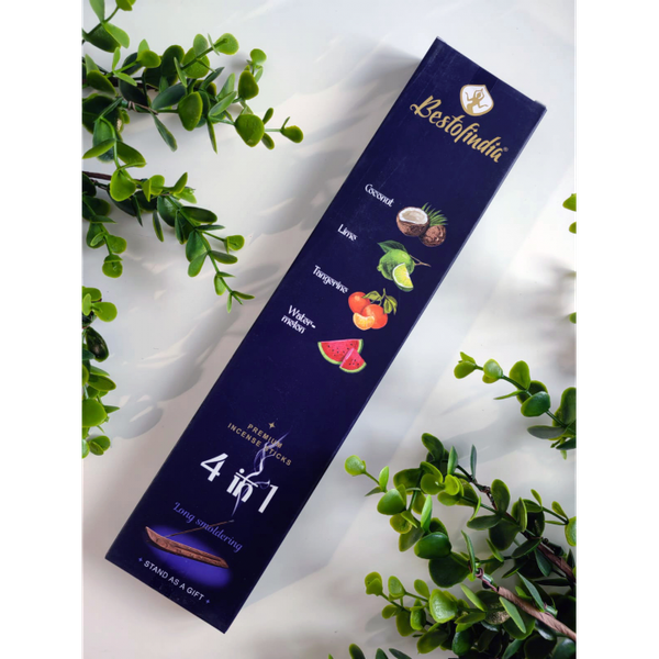 Изображение товара Благовония Bestofindia 4 в 1 Кокос, лайм, мандарин, арбуз с подставкой