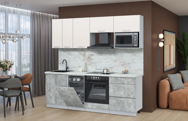 Изображение товара Кухонный гарнитур Интерлиния Мила Лайт 2.25-ПМ4  (персидский жемчуг/бетон/серый каспий)