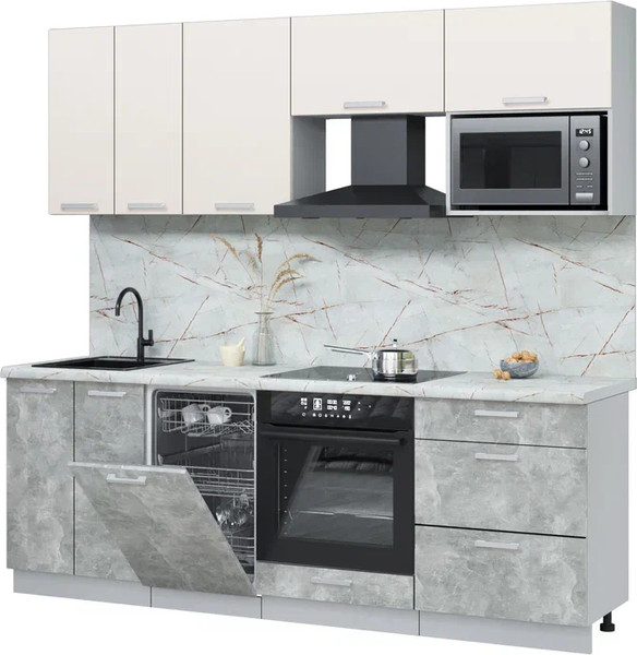 Изображение товара Кухонный гарнитур Интерлиния Мила Лайт 2.25-ПМ4  (персидский жемчуг/бетон/серый каспий)