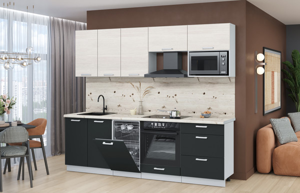 Изображение товара Кухонный гарнитур Интерлиния Мила Лайт 2.45-ПМ4 (вудлайн кремовый/антрацит/бискайская сосна)