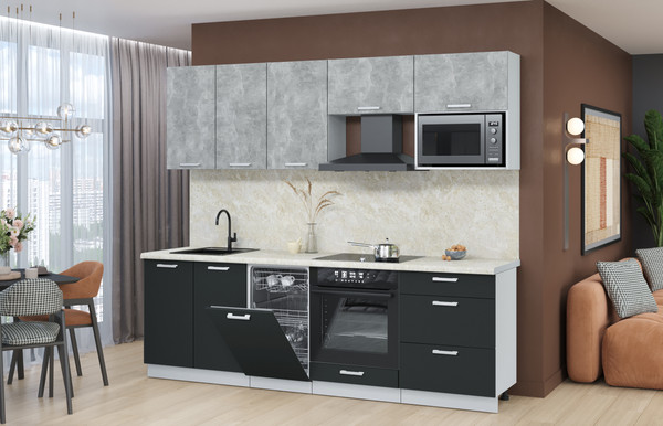 Изображение товара Кухонный гарнитур Интерлиния Мила Лайт 2.45-ПМ4  (бетон/антрацит/опал светлый)