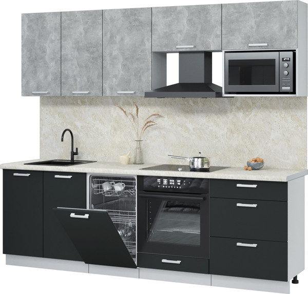 Изображение товара Кухонный гарнитур Интерлиния Мила Лайт 2.45-ПМ4  (бетон/антрацит/опал светлый)