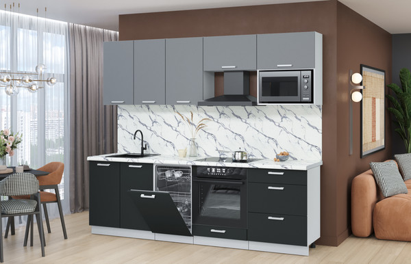 Изображение товара Кухонный гарнитур Интерлиния Мила Лайт 2.45-ПМ4  (серебро/антрацит/белый гранит)