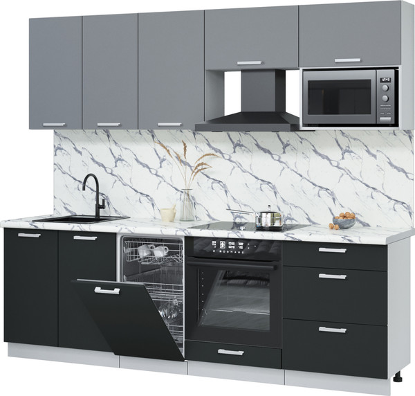 Изображение товара Кухонный гарнитур Интерлиния Мила Лайт 2.45-ПМ4  (серебро/антрацит/белый гранит)