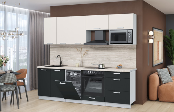 Изображение товара Кухонный гарнитур Интерлиния Мила Лайт 2.45-ПМ4 (персидский жемчуг/антрацит/травертин серый)