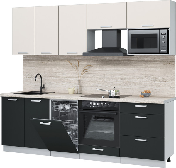 Изображение товара Кухонный гарнитур Интерлиния Мила Лайт 2.45-ПМ4 (персидский жемчуг/антрацит/травертин серый)