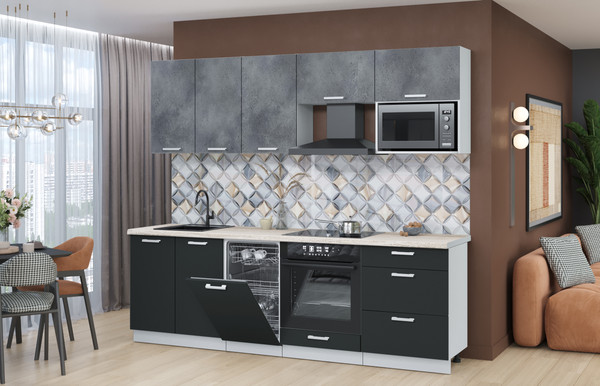 Изображение товара Кухонный гарнитур Интерлиния Мила Лайт 2.45-ПМ4 (бетон портленд/антрацит/травертин серый)