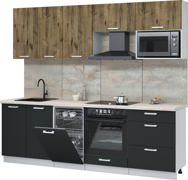 Изображение товара Кухонный гарнитур Интерлиния Мила Лайт 2.45-ПМ4  (дуб веллингтон/антрацит/травертин серый)