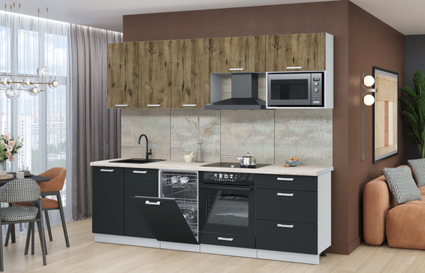 Изображение товара Кухонный гарнитур Интерлиния Мила Лайт 2.45-ПМ4  (дуб веллингтон/антрацит/травертин серый)