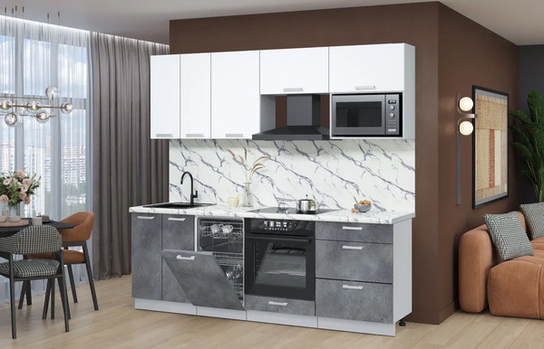 Изображение товара Кухонный гарнитур Интерлиния Мила Лайт 2.25-ПМ4 (белый платинум/бетон портленд/белый гранит)