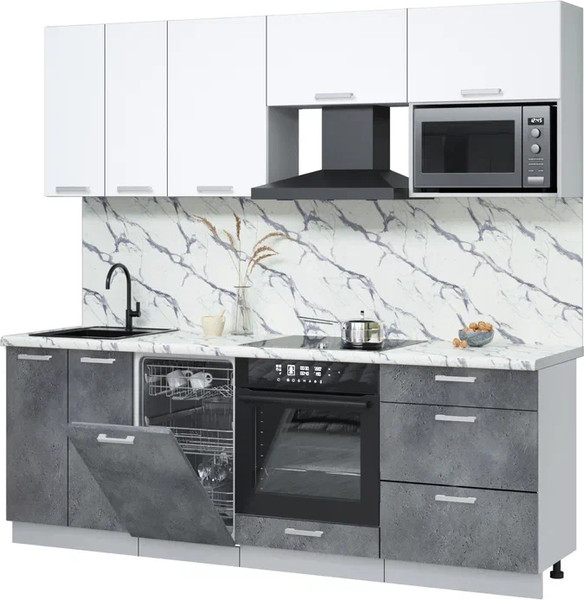 Изображение товара Кухонный гарнитур Интерлиния Мила Лайт 2.25-ПМ4 (белый платинум/бетон портленд/белый гранит)